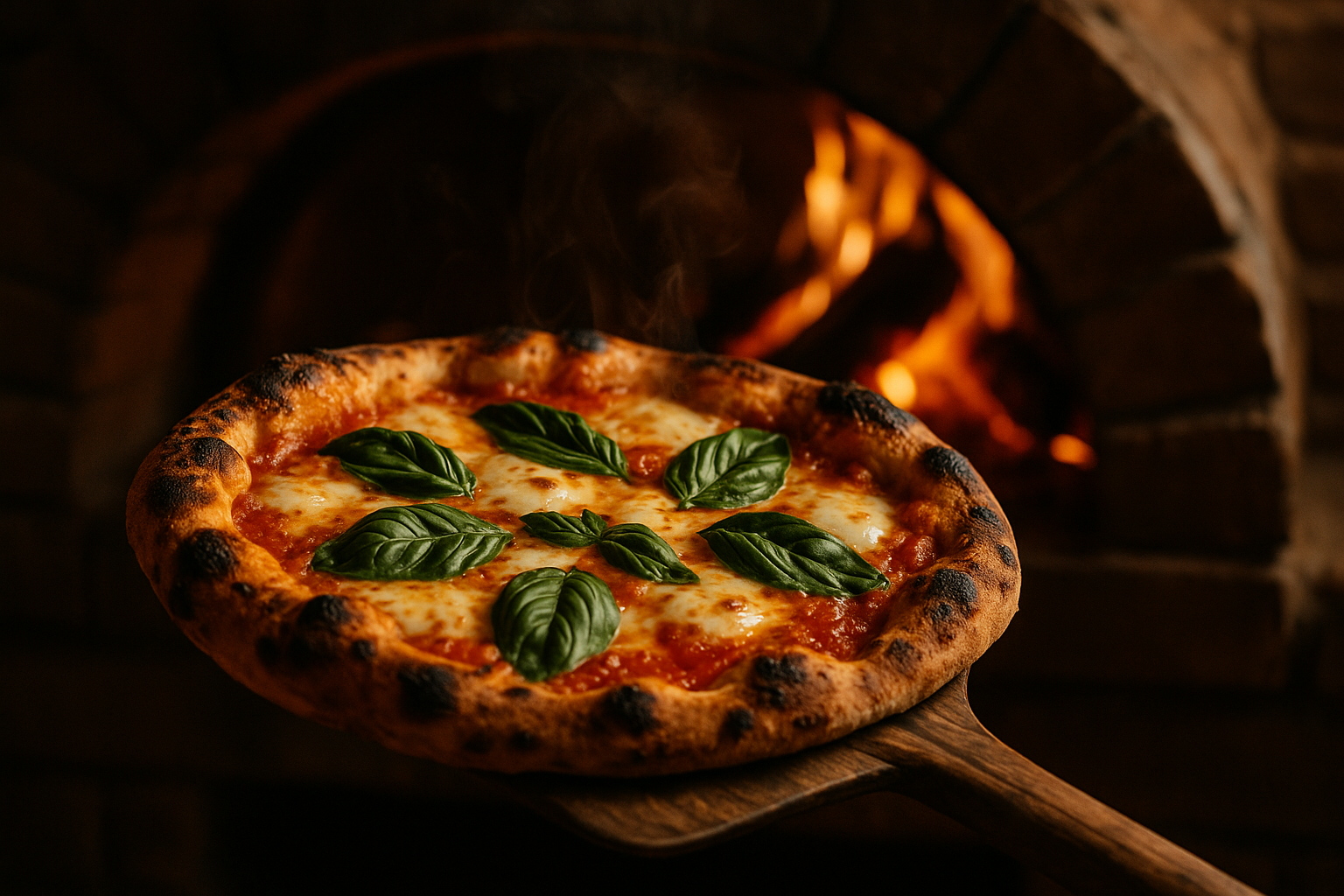 Forno a lenha aceso com chamas altas, pronto para assar a próxima pizza