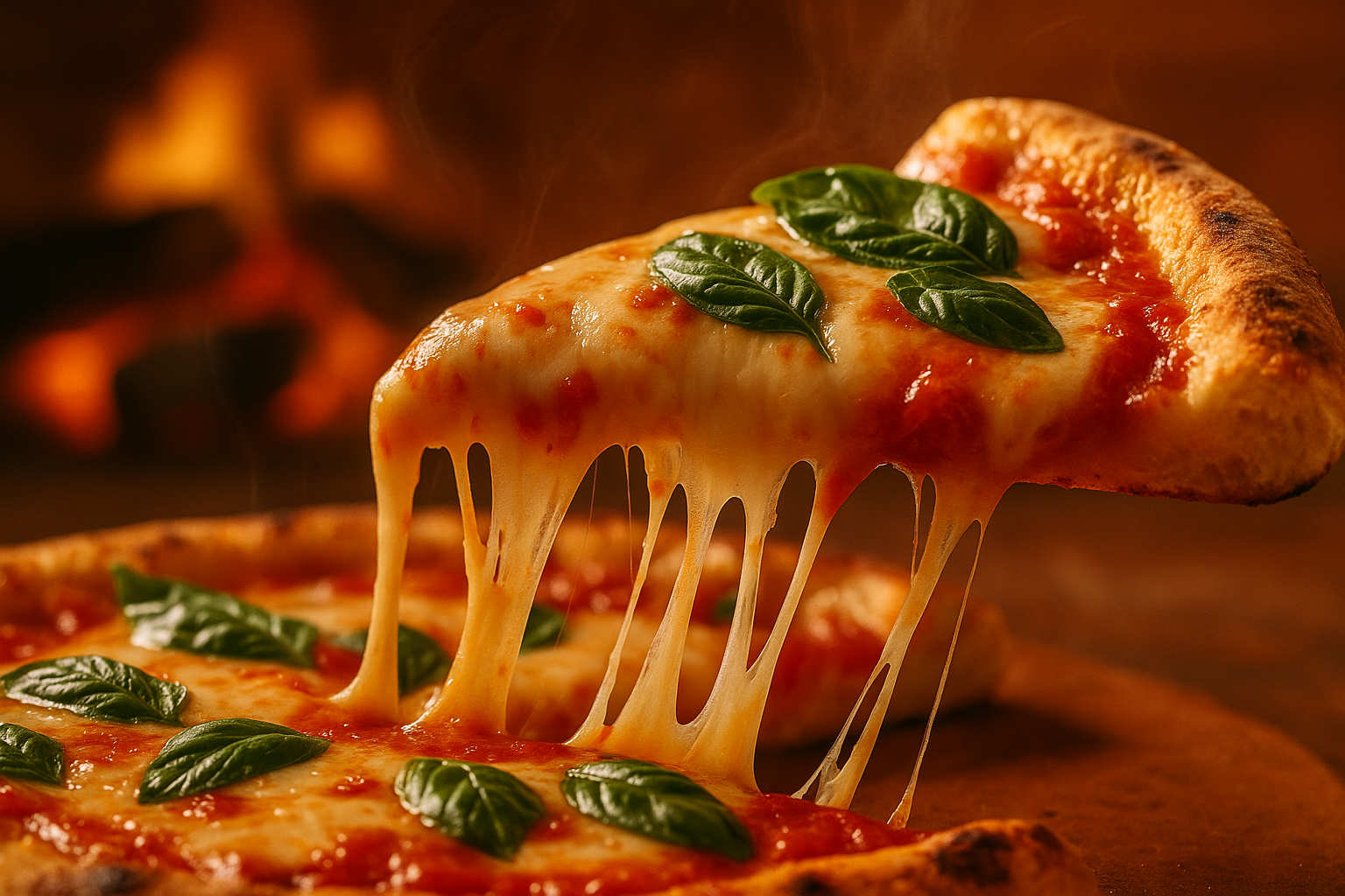Fatia de pizza sendo puxada com o queijo derretido esticando em fios